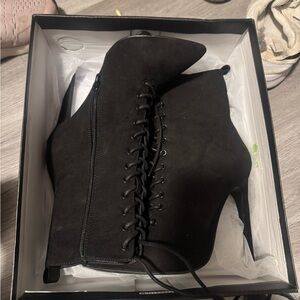 Elegant Black Lace-Up Ankle Boots